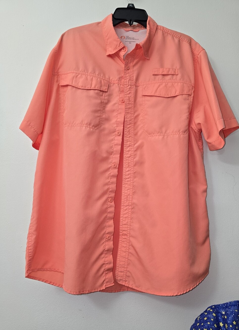 Men's Short Sleeve Button  Up Fishing Shirt - Coral Sz. XL